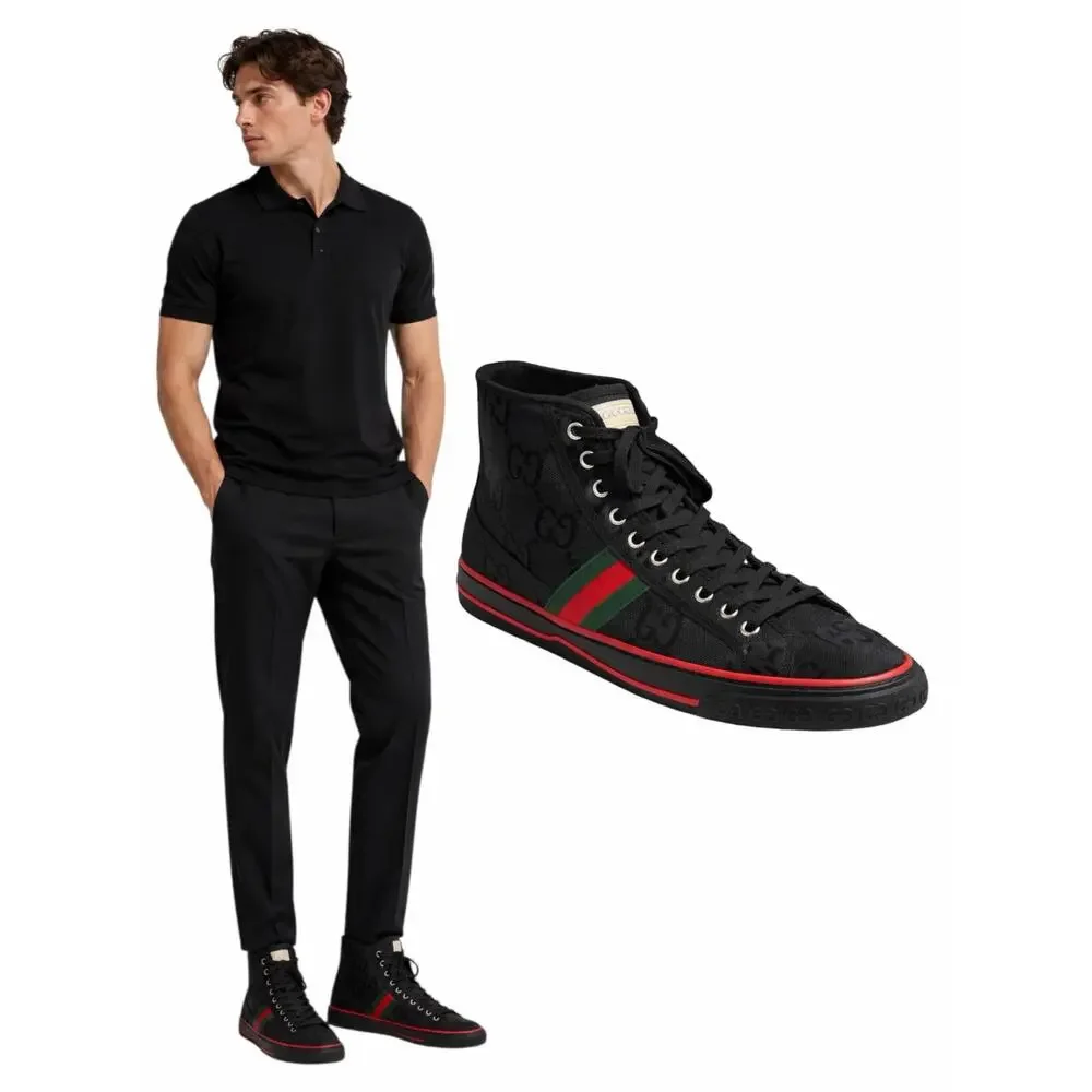 Gucci Off the Grid High Top Sneakers 1977 Tennis Shoes Black Men Size 8/ 8.5